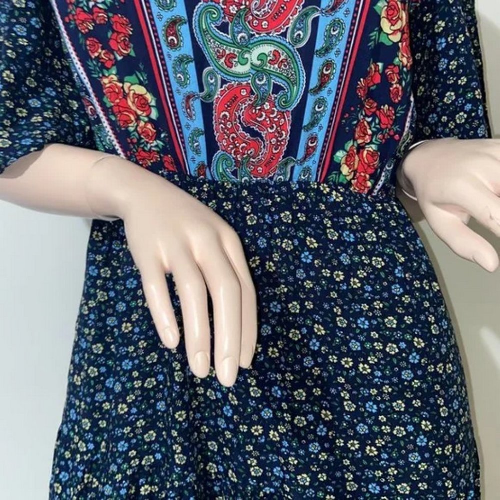 PRETTYGARDEN NAVY FLORAL PRINT MAXI DRESS SIZE MEDIUM - Picture 4 of 13
